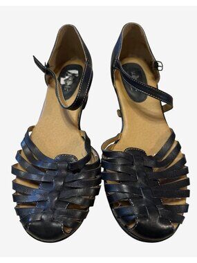 Comfortiva Softspots Tatianna Black Leather Mary Jane Wedge Sandals Size 8M